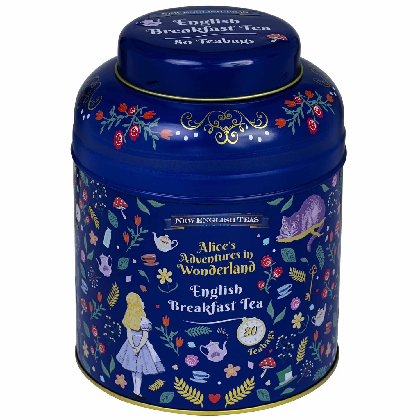 Midnight Alice in Wonderland Tea Caddy with 80 English Breakfast Teabags Tea Tins New English Teas 