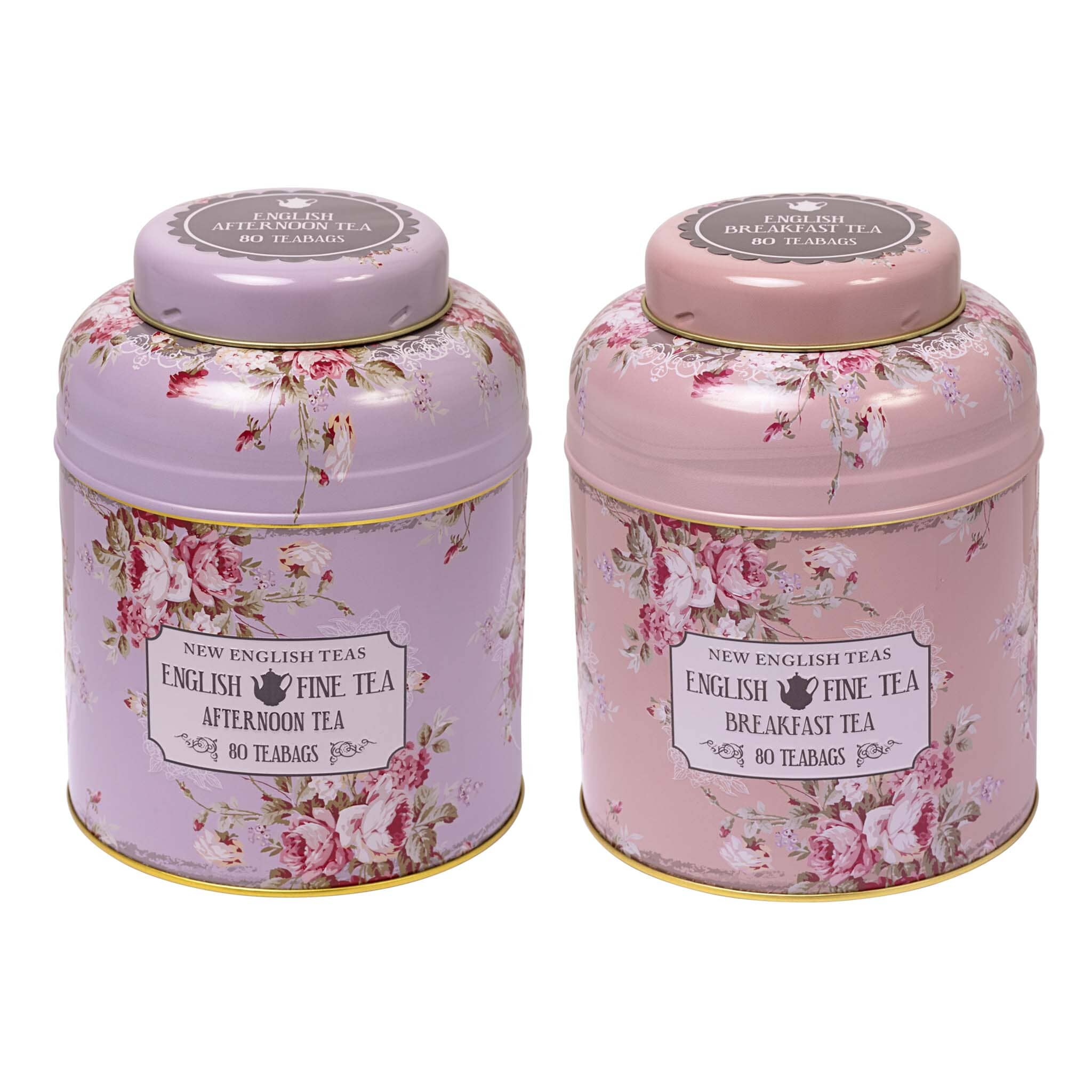 Set of 2 Vintage Floral Tea Caddies Tea Tins New English Teas 
