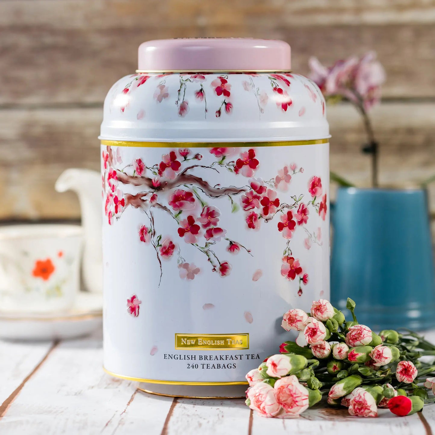 Cherry Blossom 240 Teabag Tea Caddy - Floral - New English Teas