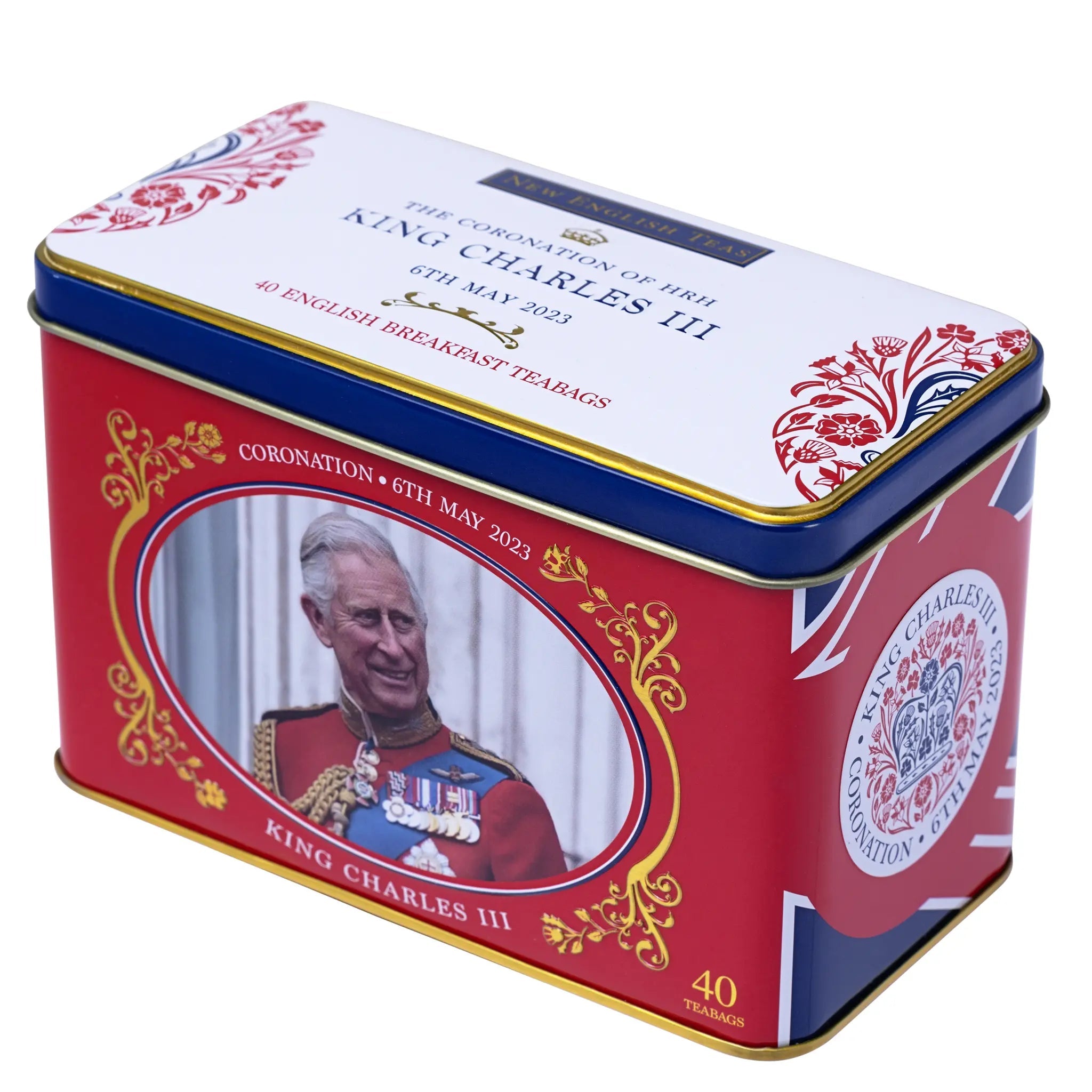 King Charles III Coronation Tea Tin with 40 English Breakfast Teabags Tea Tins New English Teas 
