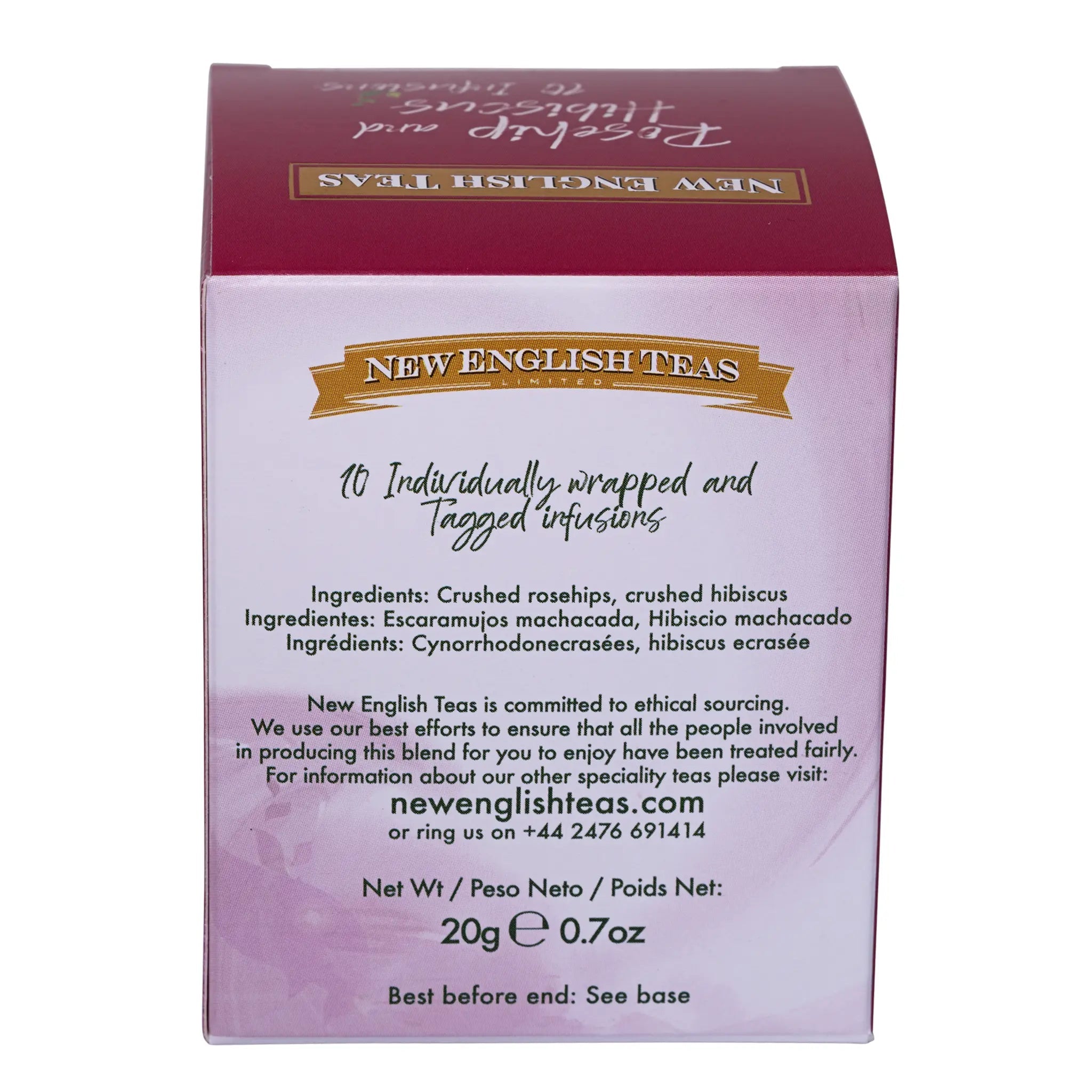 Rosehip and Hibiscus Tea 10 Individually Wrapped Teabags Tea Boxes New English Teas 
