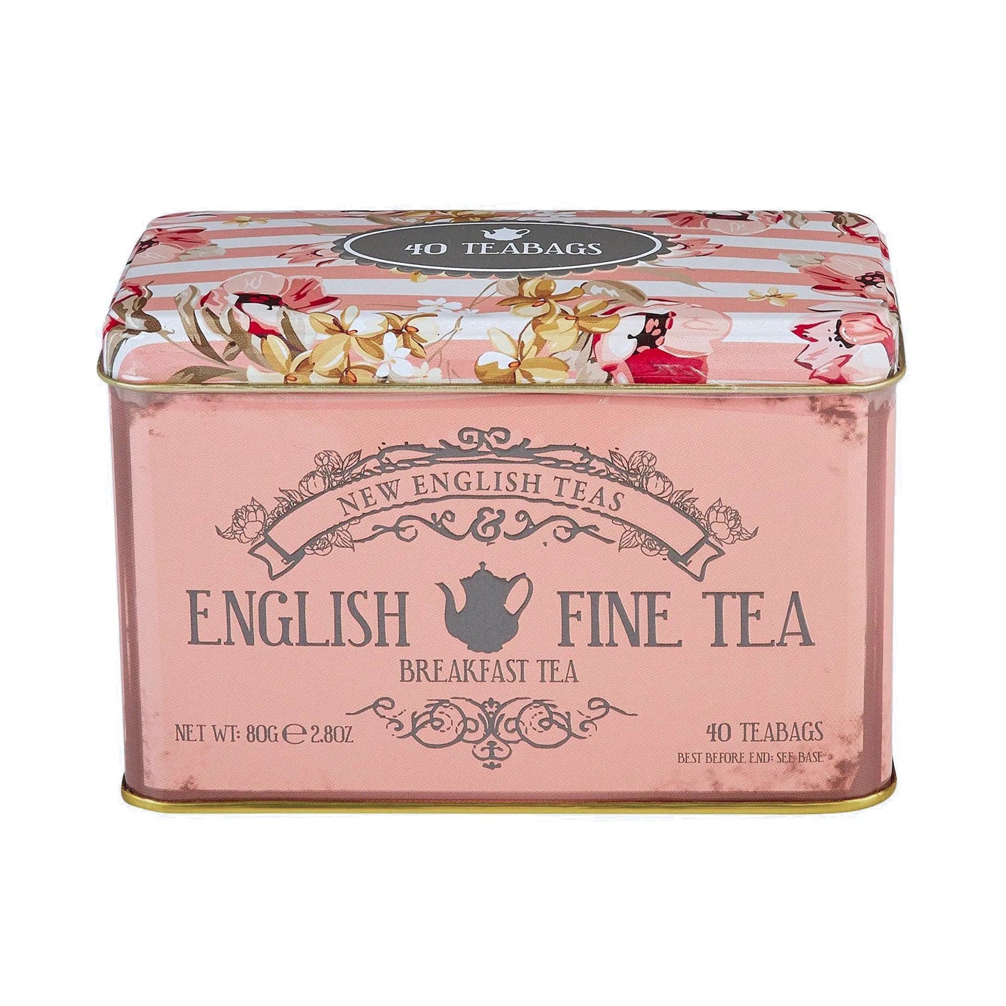 Vintage Floral Classic Tea Tin With 40 English Breakfast Teabags Tea Tins New English Teas 
