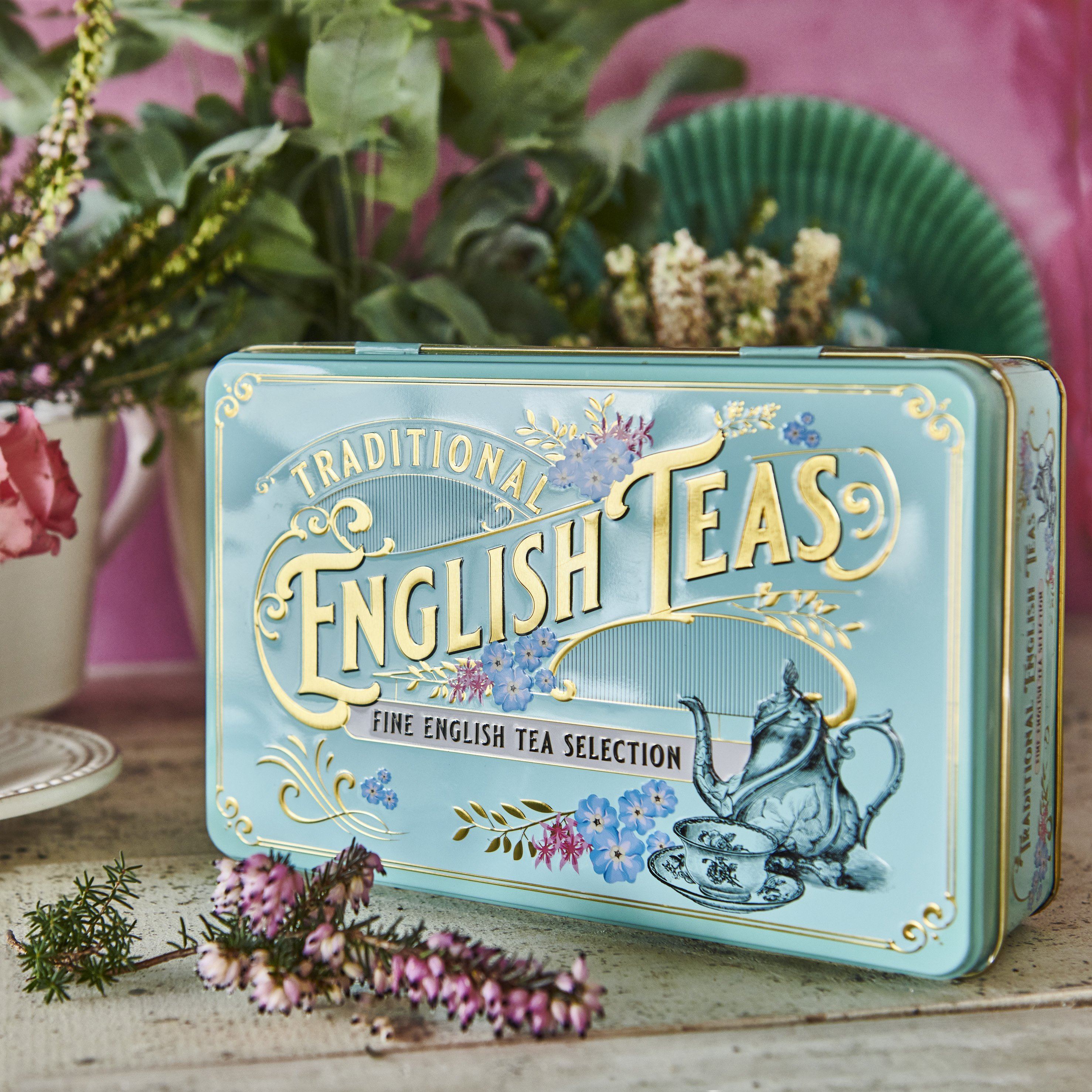 Vintage Victorian Classic Tea Tin - Pink - New English Teas