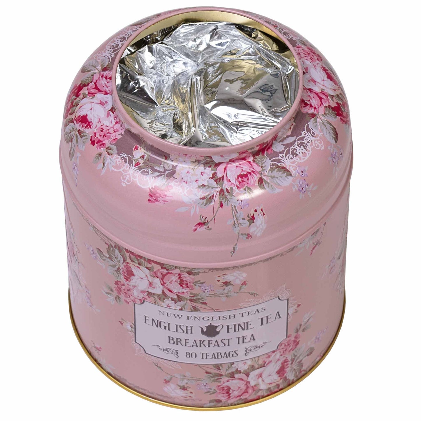 Floral English Fine Teas Tea Caddy With 80 English Breakfast Teabags - Peach Tea Tins New English Teas 