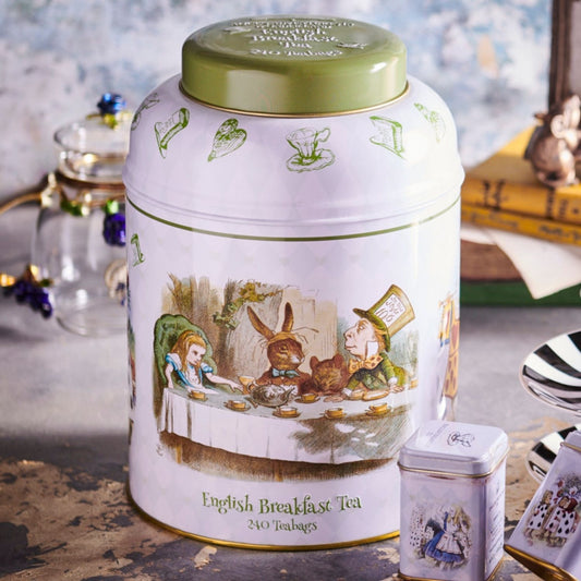 Alice in Wonderland Tea Caddy with 240 English Breakfast Teabags Black Tea New English Teas 