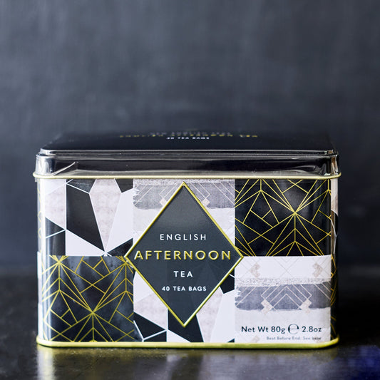 Art Deco Tea Tin with 40 English Afternoon teabags Black Tea New English Teas 