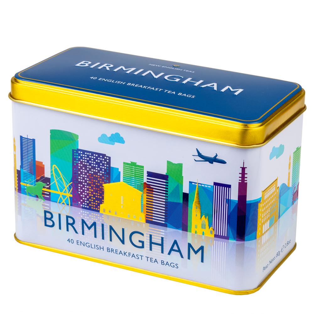 Birmingham Skyline Tea Tin with 40 English Breakfast teabags Black Tea New English Teas 