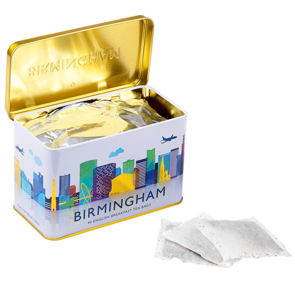 Birmingham Skyline Tea Tin with 40 English Breakfast teabags Black Tea New English Teas 