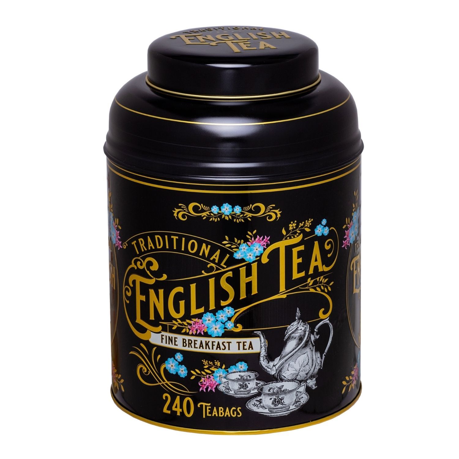 Black Vintage Victorian Tin with 240 English Breakfast teabags Black Tea New English Teas 