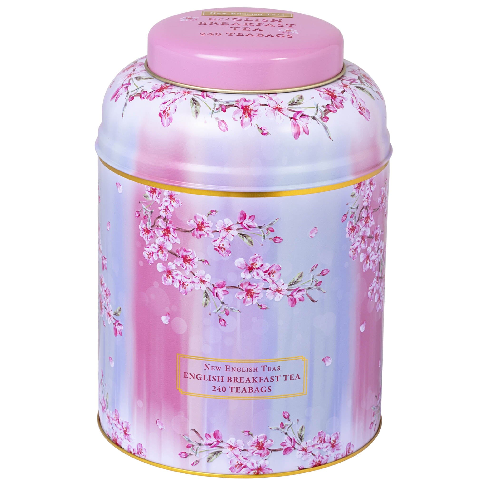 Cherry Blossom Water Colour Large Tea Caddy with 240 English Breakfast Teabags Tea Tins New English Teas 