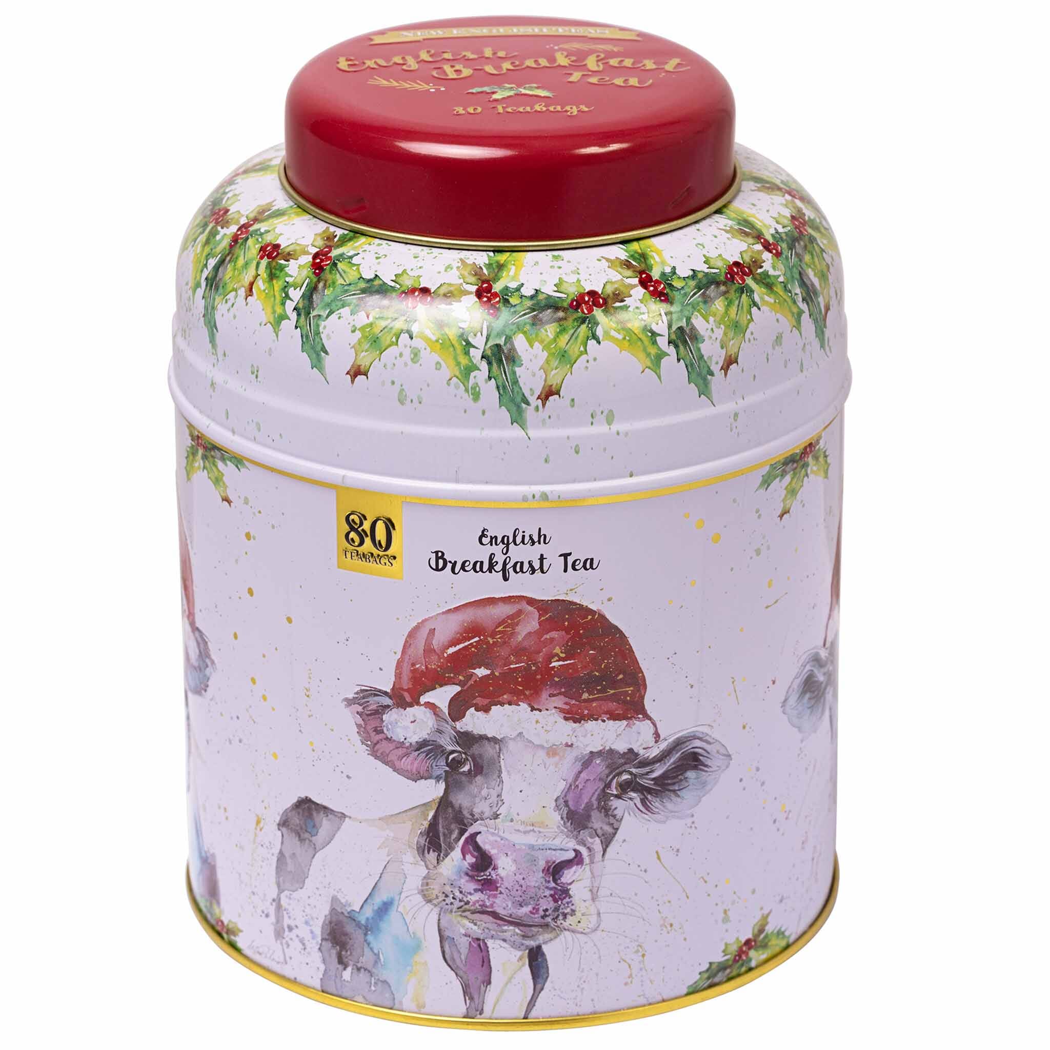Festive Cow Tea Caddy by Nicola Rowles Tea Tins New English Teas 