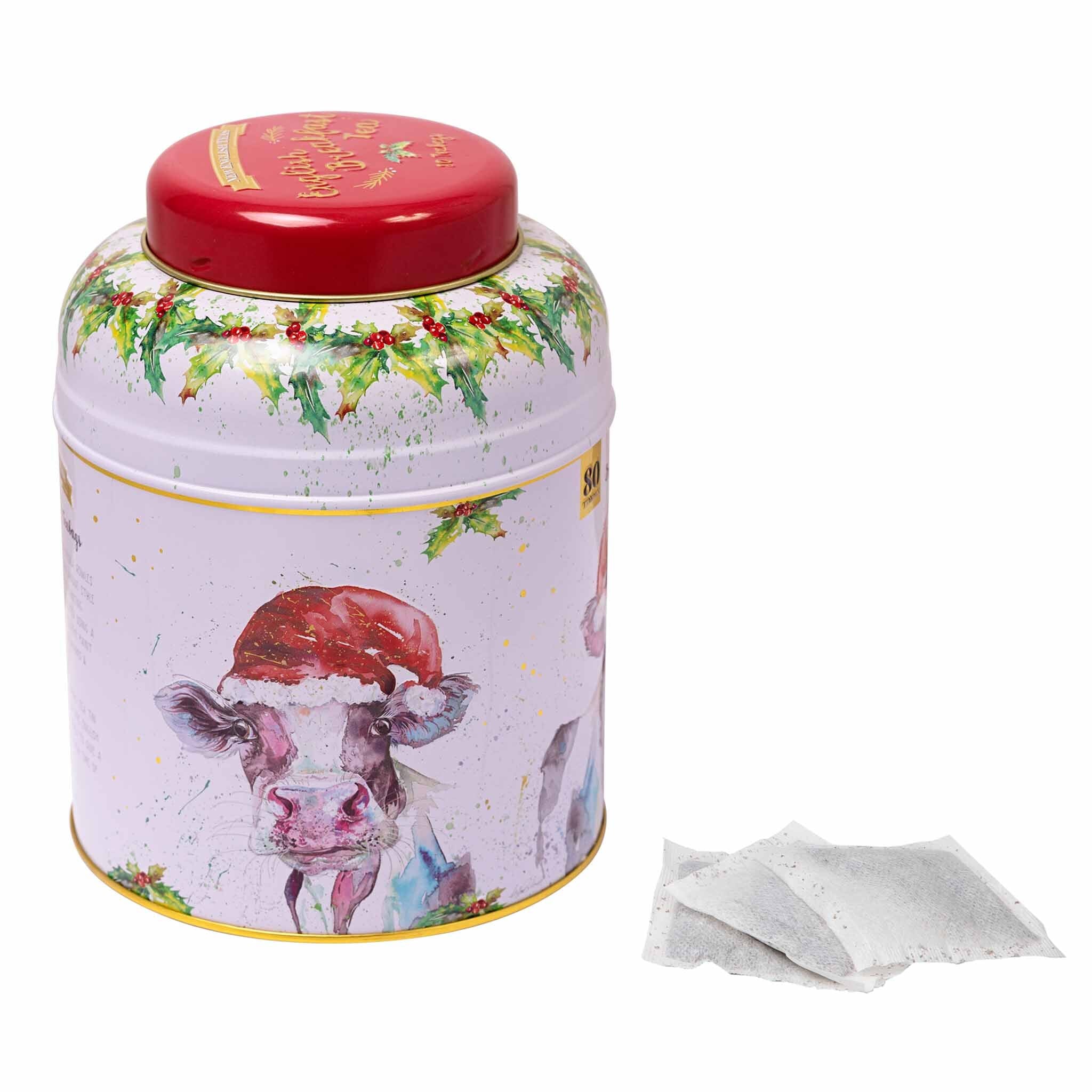 Festive Cow Tea Caddy by Nicola Rowles Tea Tins New English Teas 