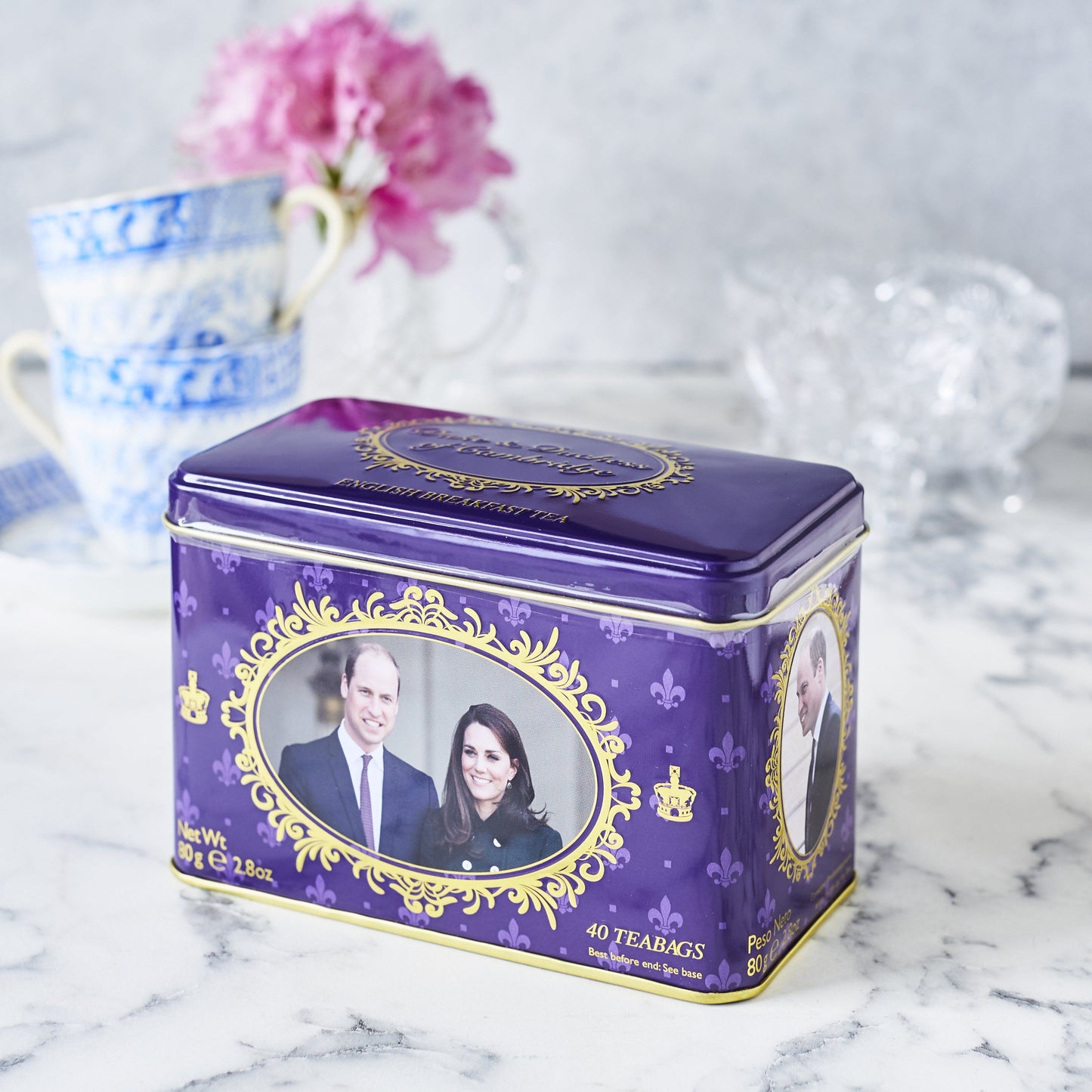 Duke and Duchess of Cambridge Tin with 40 English Breakfast teabags Black Tea New English Teas 