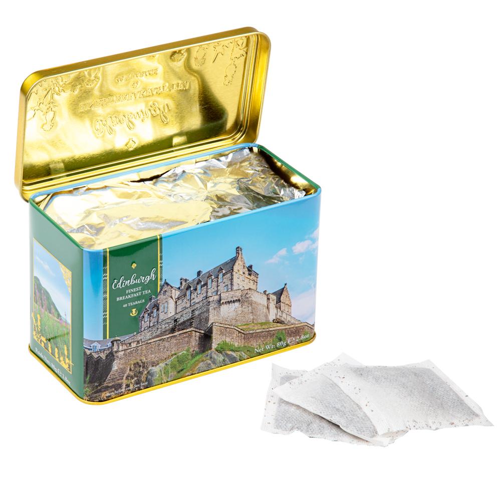 Edinburgh Castle Tea Tin with 40 English Breakfast teabags Black Tea New English Teas 