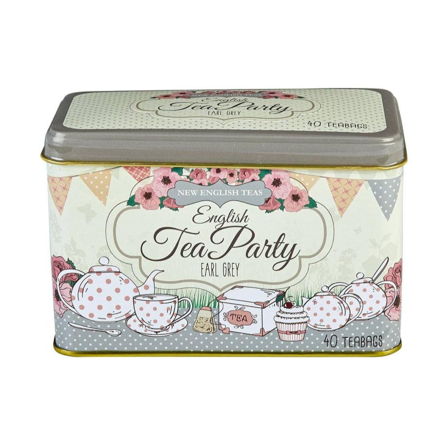 English Tea Party Tea Tin with 40 Earl Grey teabags Black Tea New English Teas 