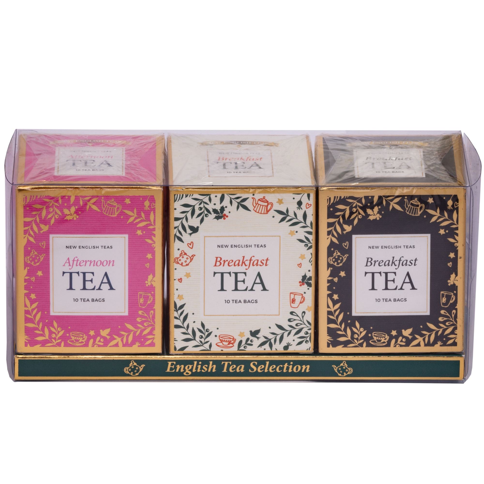 Festive Tea Carton Gift Pack with 30 English Teabags - Pink, Ivory & Grey New English Teas 