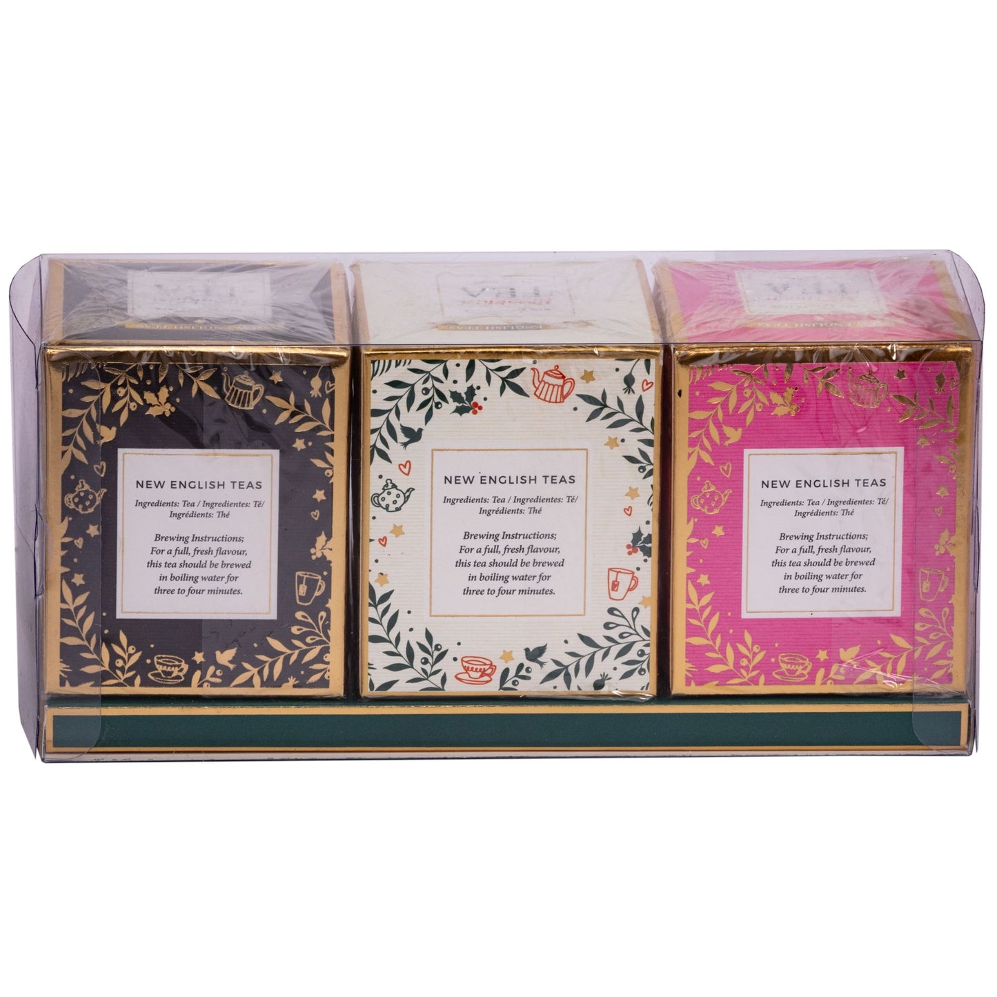 Festive Tea Carton Gift Pack with 30 English Teabags - Pink, Ivory & Grey New English Teas 