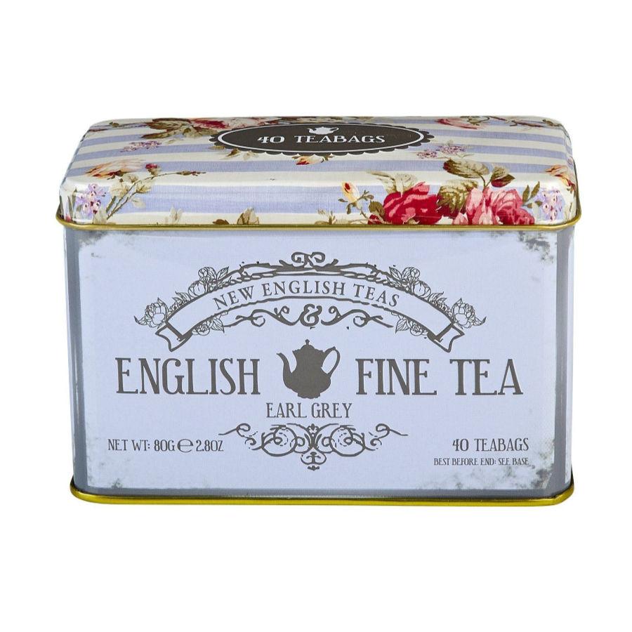Floral Tea Tin with 40 Earl Grey teabags Black Tea New English Teas 