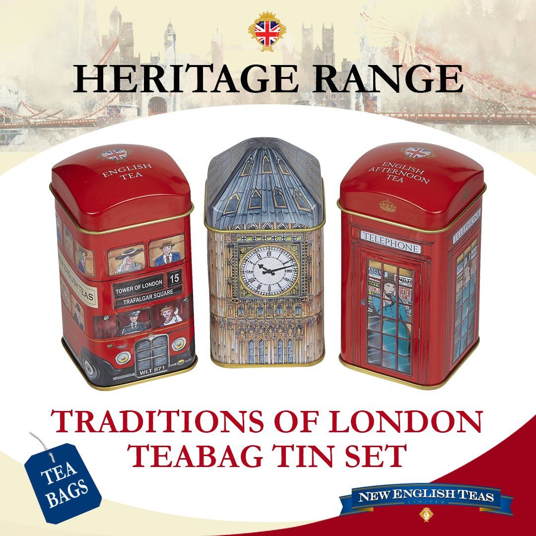 Heritage Tea Selection Triple Tea Tins 28 Teabag Gift Pack Big Ben Black Tea New English Teas 