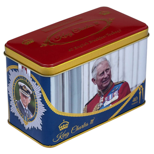 King Charles III Tea Tin with 40 English Breakfast Teabags Tea Tins New English Teas 