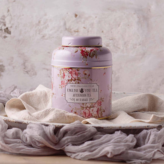 Floral English Fine Teas Tea Caddy With 80 English Afternoon Teabags - Lavender Tea Tins New English Teas 