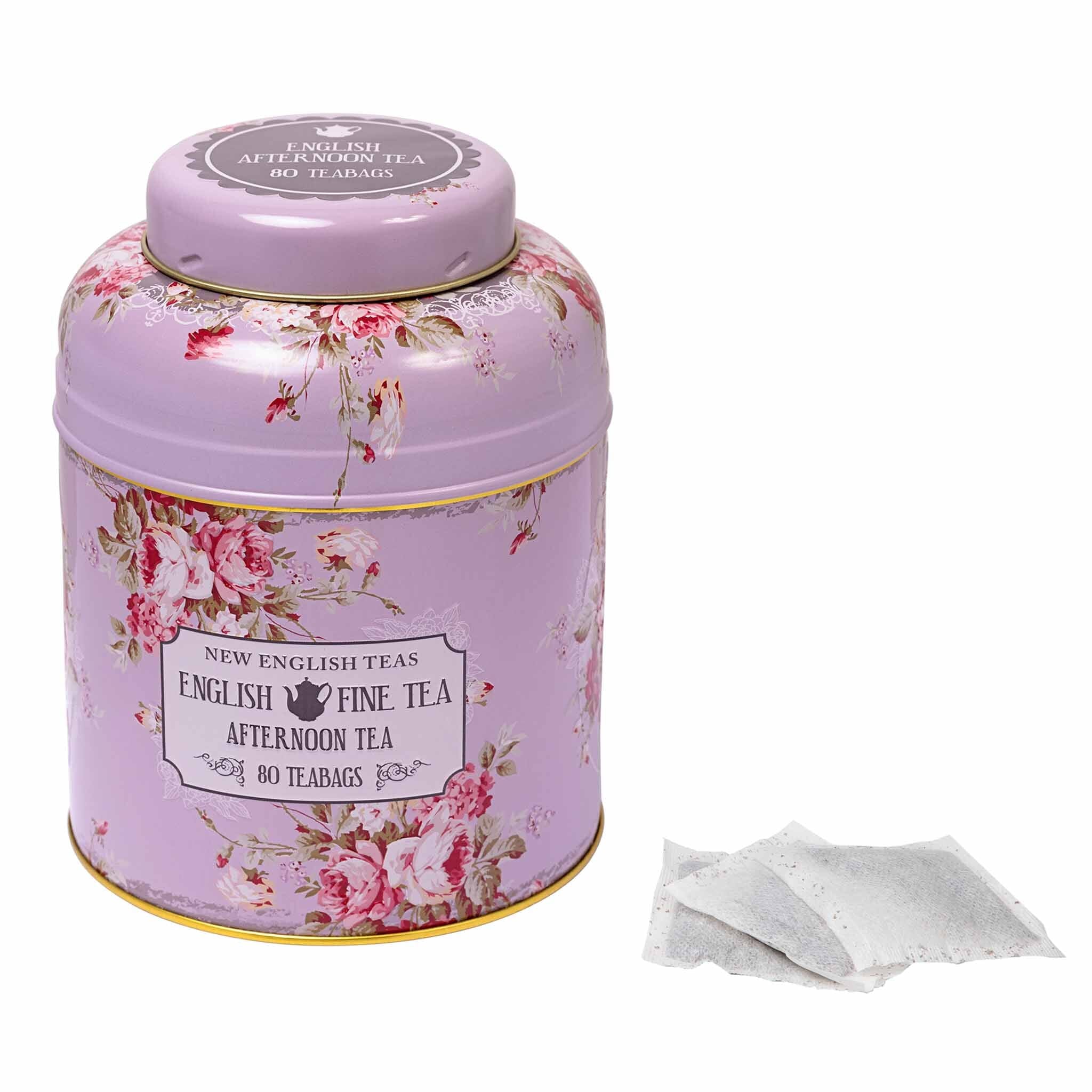 Floral English Fine Teas Tea Caddy With 80 English Afternoon Teabags - Lavender Tea Tins New English Teas 
