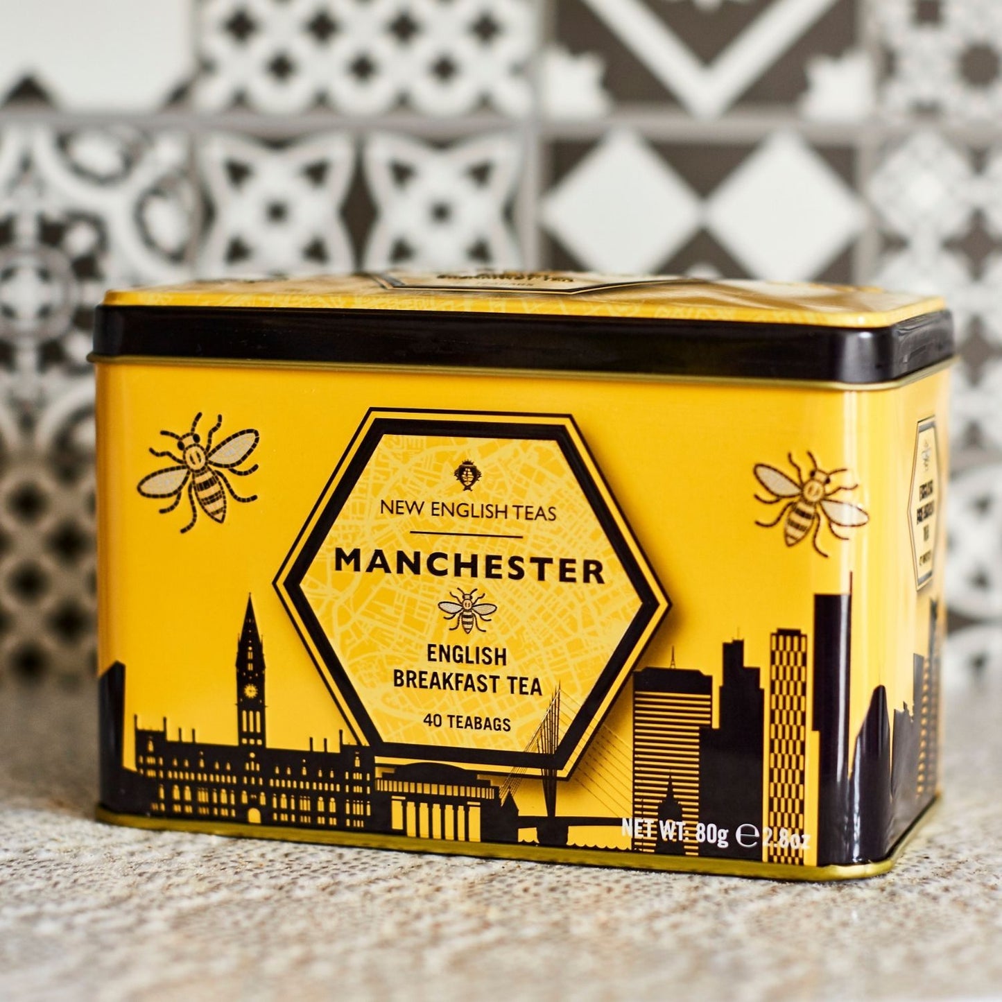 Manchester Tea Tin with 40 English Breakfast teabags Black Tea New English Teas 