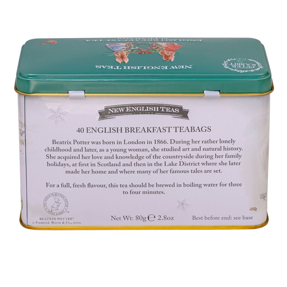 Peter Rabbit & Friends at Christmas tea tin with 40 English Breakfast Black Tea New English Teas 