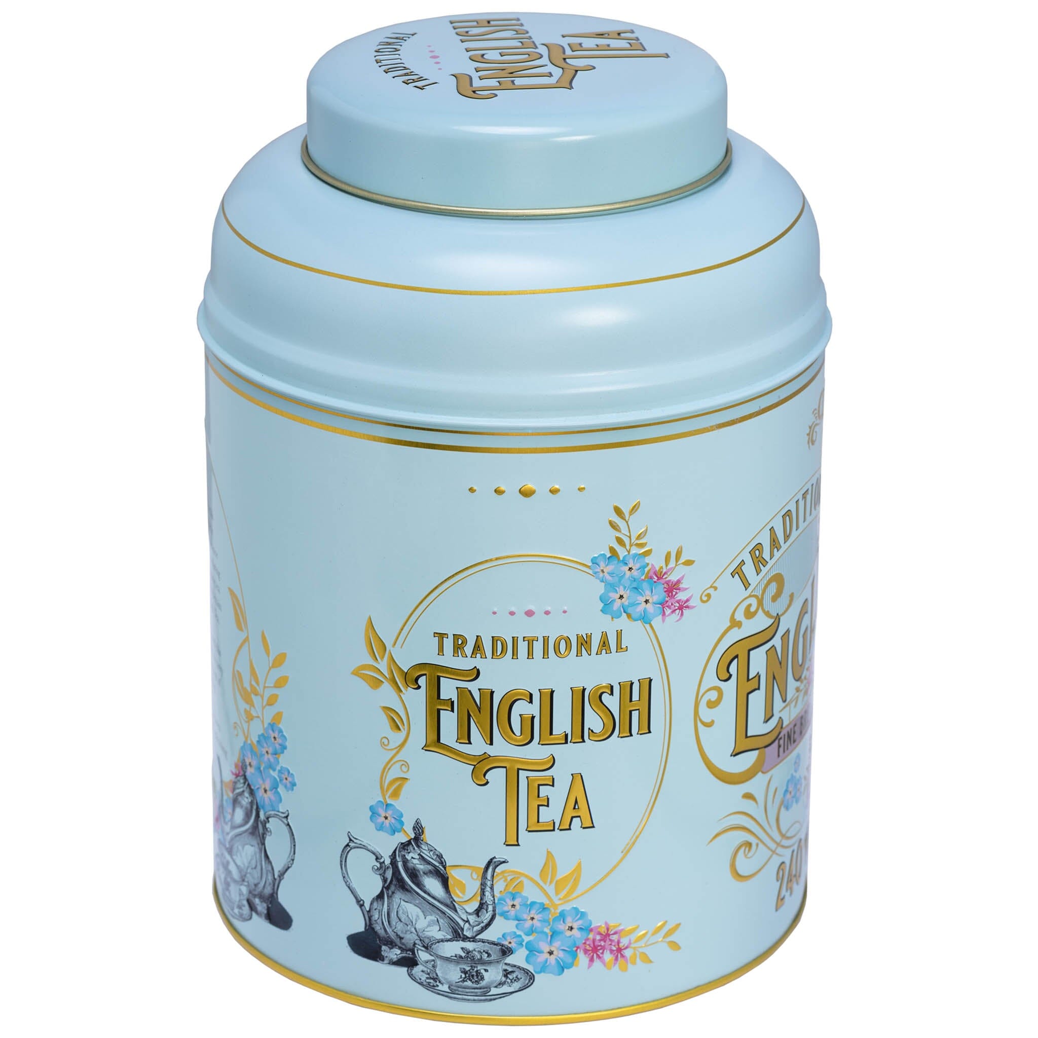 Powder Blue Vintage Victorian Tin With 240 English Breakfast Teabags Tea Tins New English Teas 