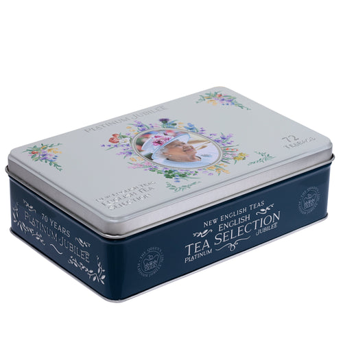 Queen Elizabeth II Platinum Jubilee Tea Tin with 72 English Teabag Selection Black Tea New English Teas 