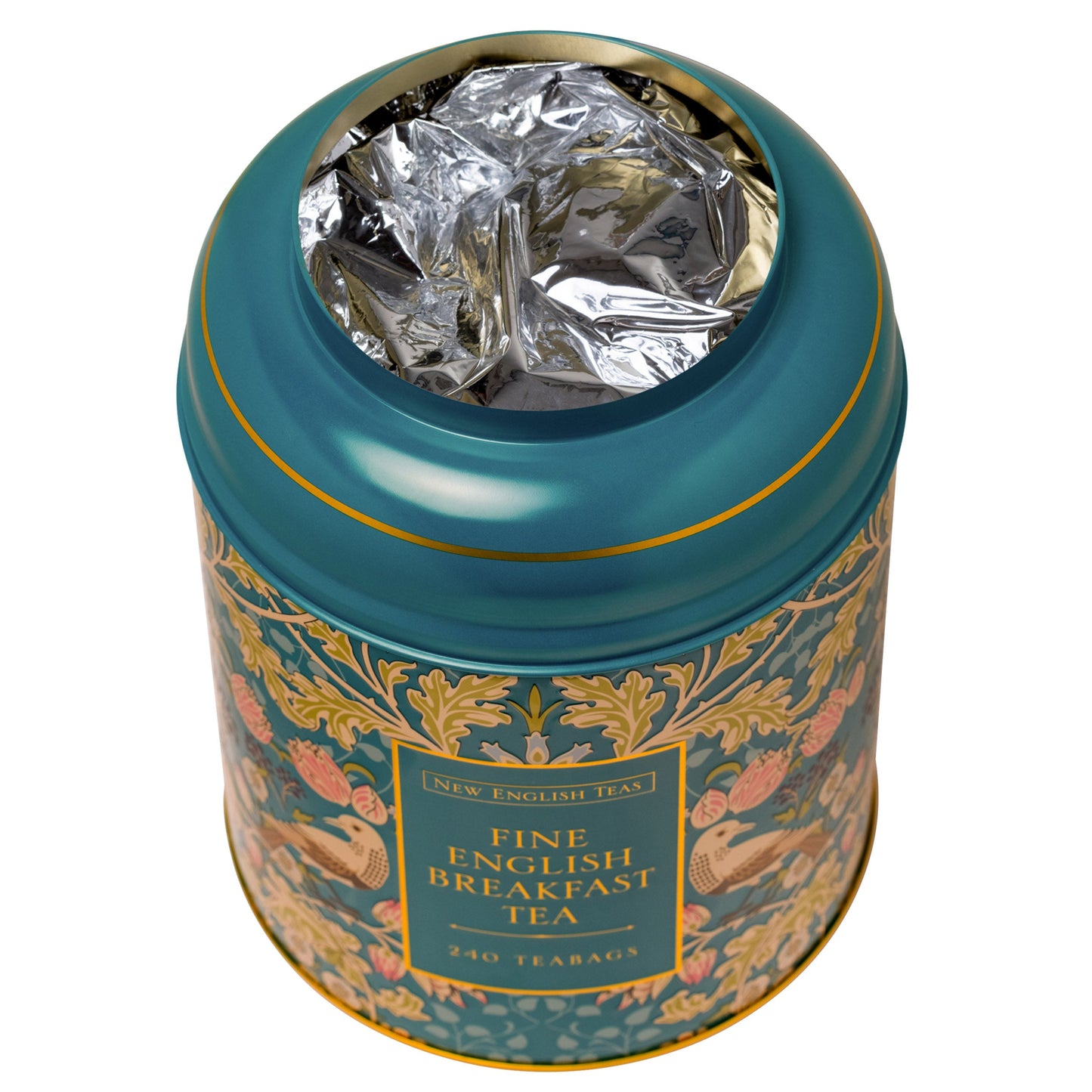 Teal Song Thrush & Berries Tea Caddy With 240 English Breakfast Teabags Tea Tins New English Teas 