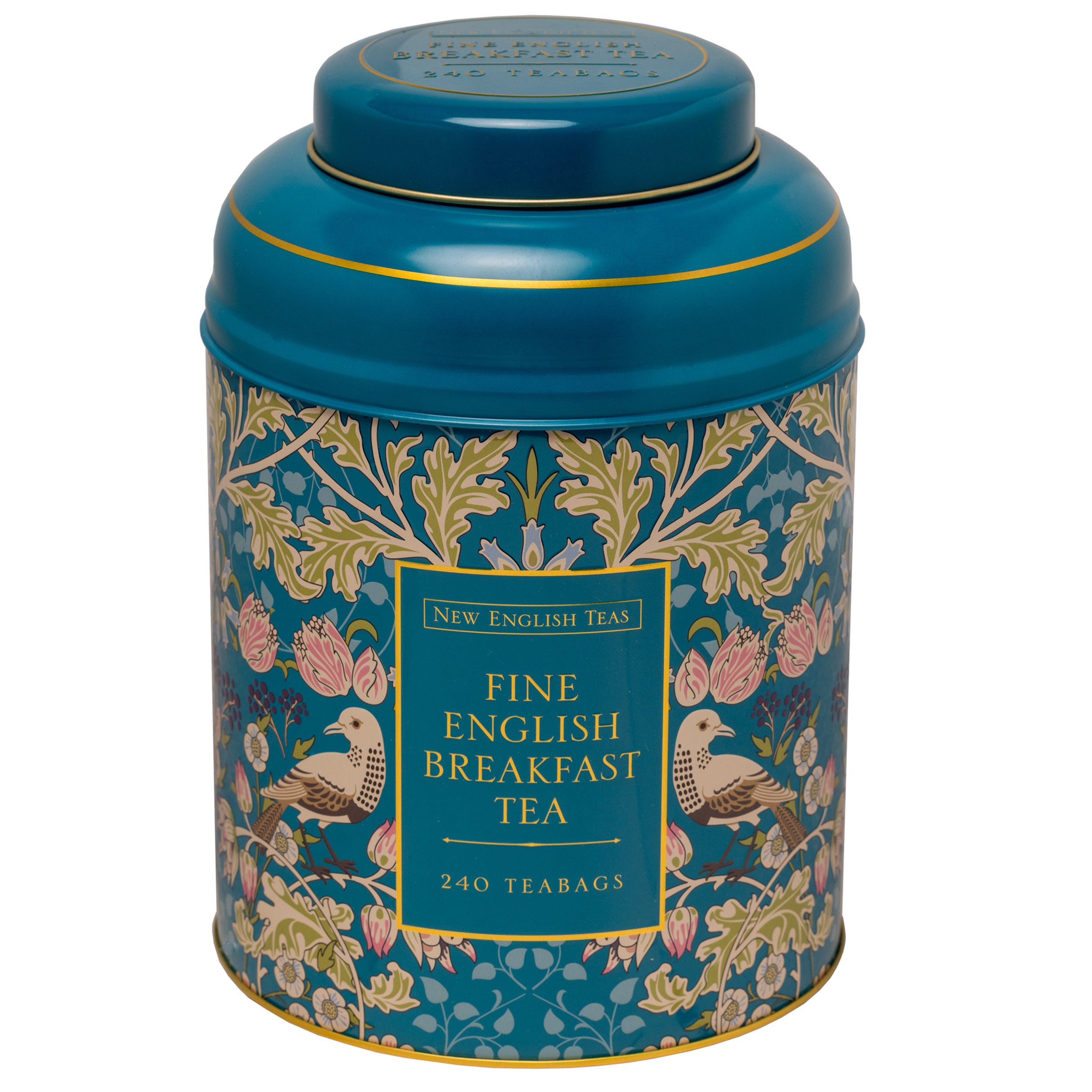 Teal Song Thrush & Berries Tea Caddy With 240 English Breakfast Teabags Tea Tins New English Teas 