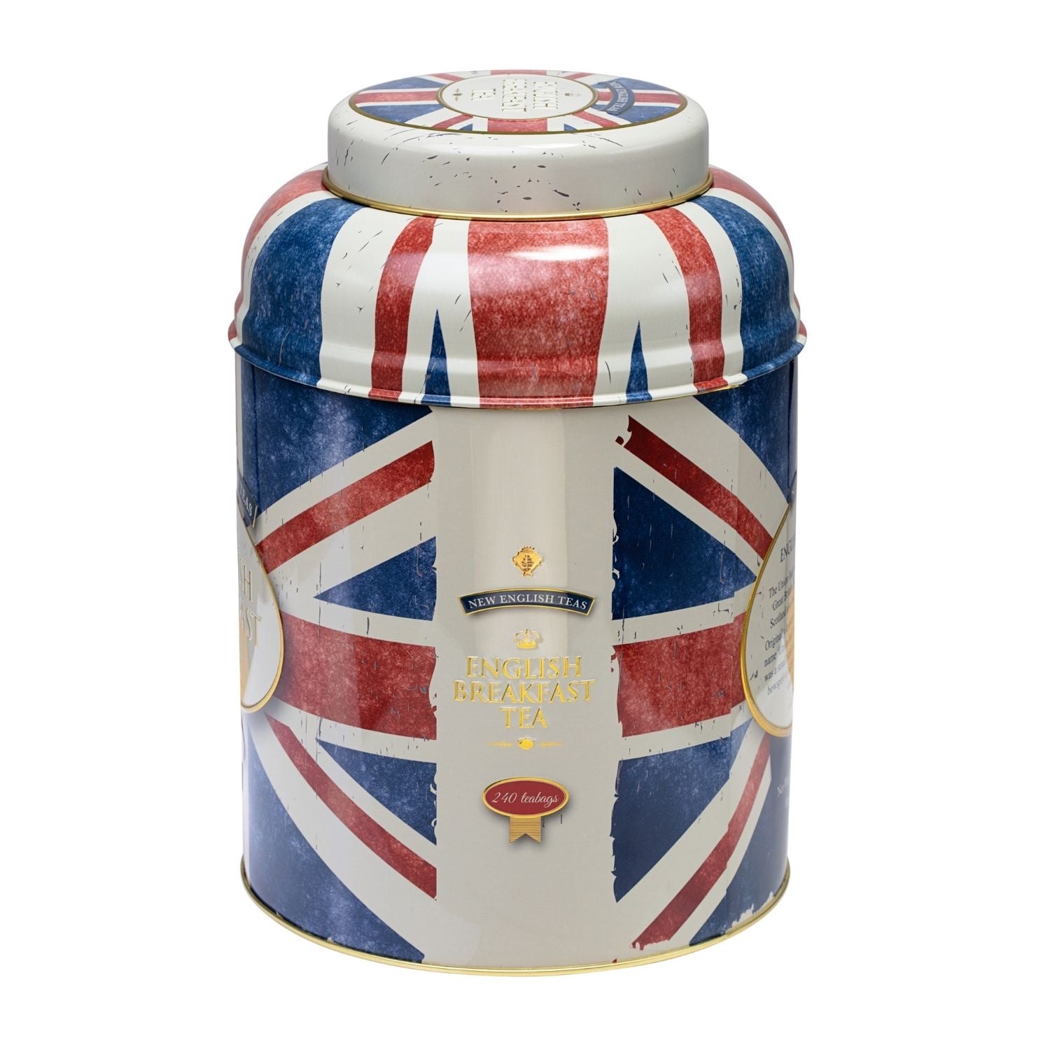 Union Jack Large Round Tea Caddy with 240 English Breakfast Teabags Black Tea New English Teas 