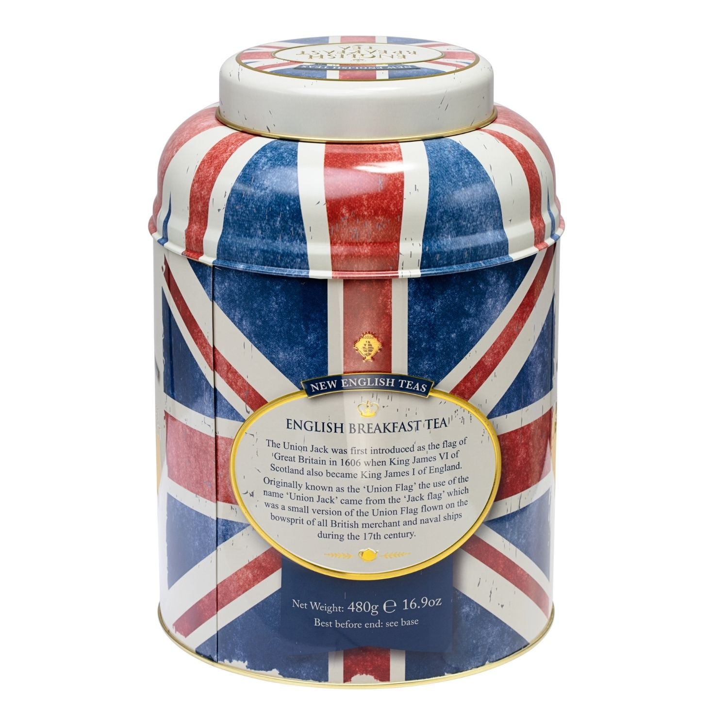 Union Jack Large Round Tea Caddy with 240 English Breakfast Teabags Black Tea New English Teas 