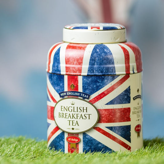 Union Jack Round Tea Caddy with 80 English Breakfast Teabags Black Tea New English Teas 