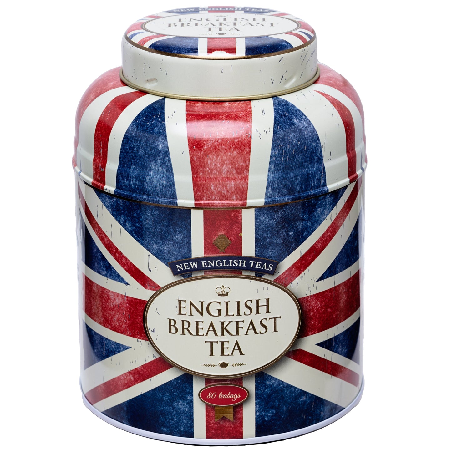 Union Jack Round Tea Caddy with 80 English Breakfast Teabags Black Tea New English Teas 