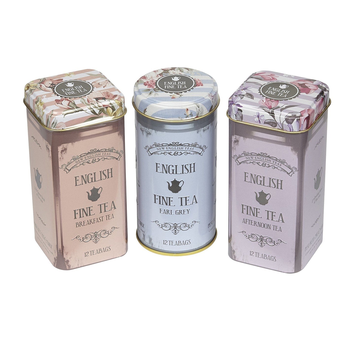 Vintage Floral Triple Tea Tin Gift Pack Black Tea New English Teas 