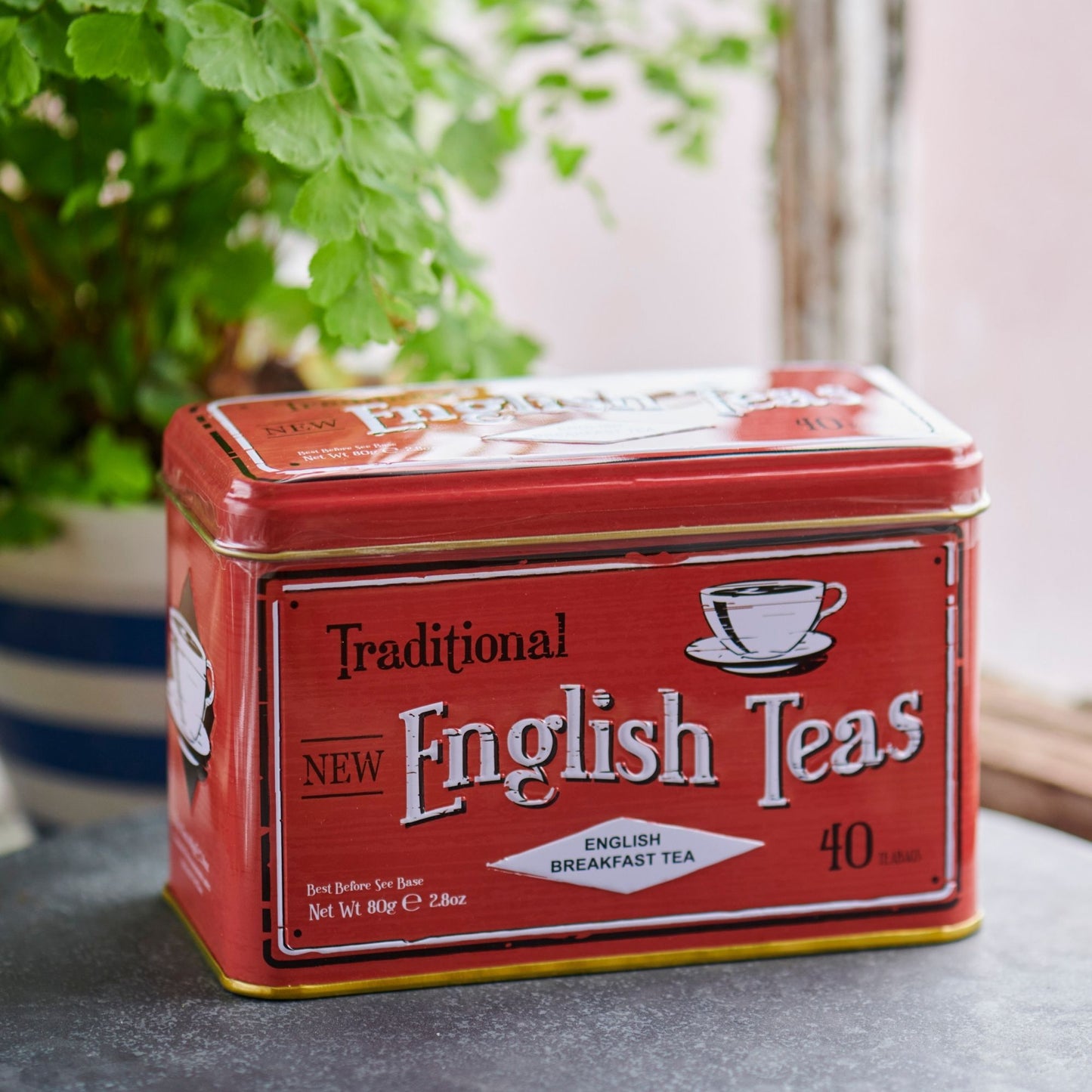 Vintage Red Tea Tin with 40 English Breakfast teabags Black Tea New English Teas 