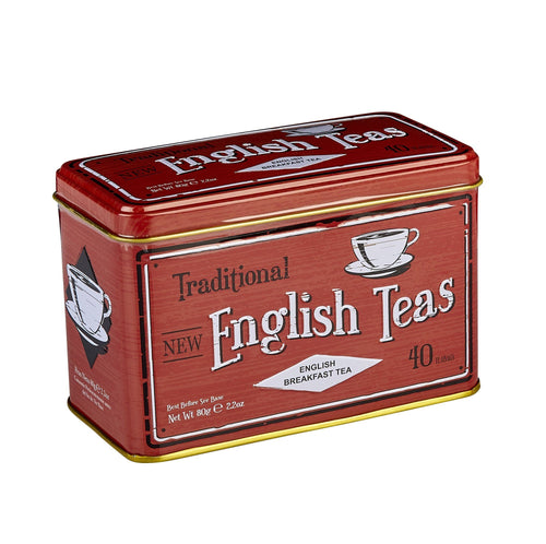 Vintage Red Tea Tin with 40 English Breakfast teabags Black Tea New English Teas 