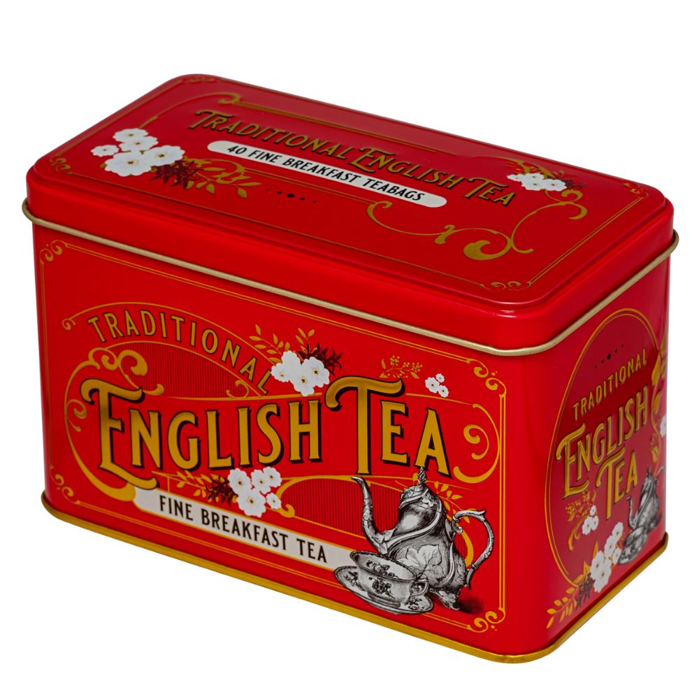 Vintage Victorian Berry-Red Tea Tin with 40 Breakfast Tea Black Tea New English Teas 