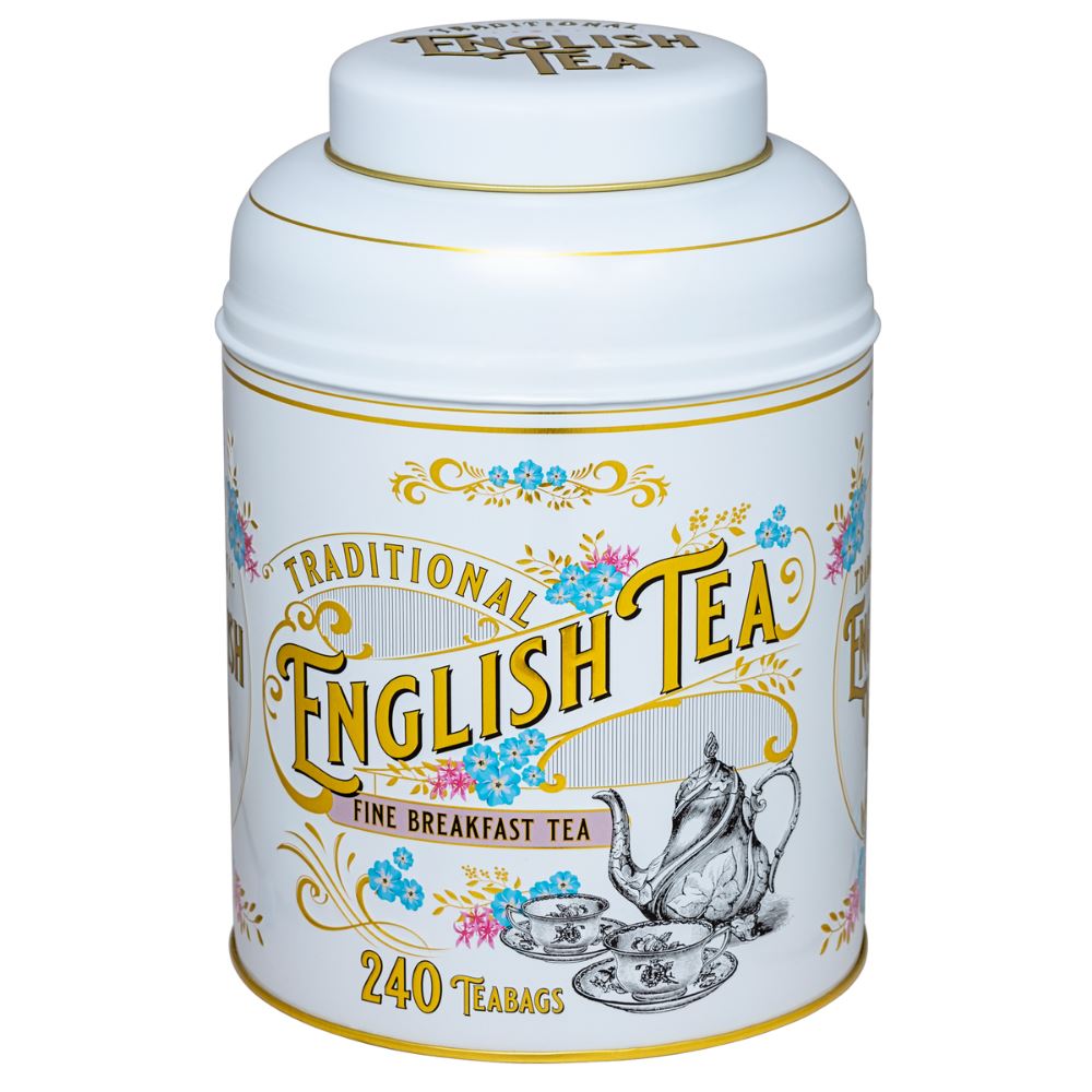 Vintage Victorian Ivory Tea Tin with 240 English Breakfast teabags Black Tea New English Teas 