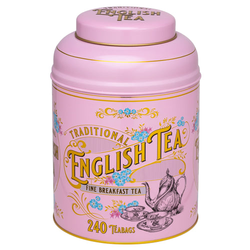 Vintage Victorian Rose-Pink Tea Caddy with 240 English 1869 Blend Teabags Black Tea New English Teas 